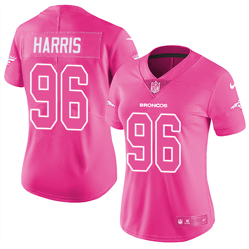 Women's Nike Denver Broncos #96 Shelby Harris Limited White/Pink Rush Fashion NFL Jersey