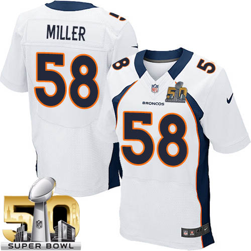 Men's Nike Denver Broncos #58 Von Miller Elite White Super Bowl 50 Bound NFL Jersey