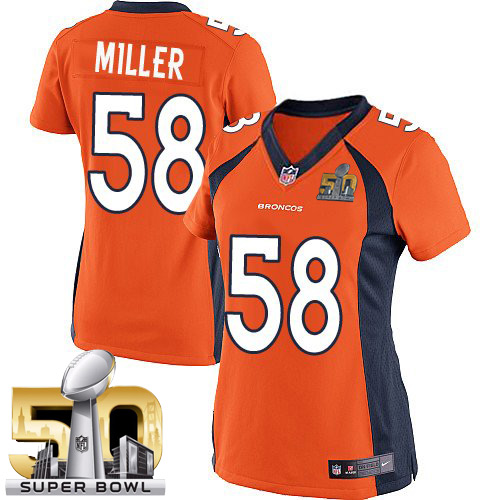 Women's Nike Denver Broncos #58 Von Miller Elite Orange Team Color Super Bowl 50 Bound NFL Jersey