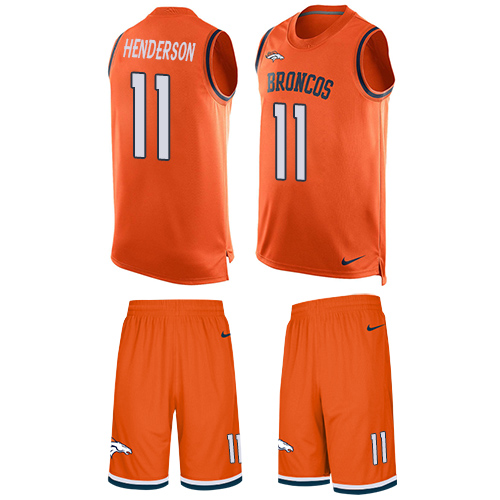 Men's Nike Denver Broncos #11 Carlos Henderson Limited Orange Tank Top Suit NFL Jersey