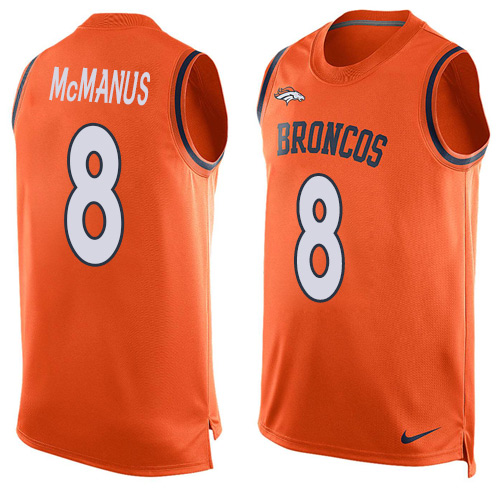 Men's Nike Denver Broncos #8 Brandon McManus Limited Orange Player Name & Number Tank Top NFL Jersey