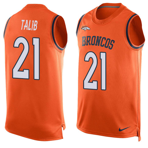 Men's Nike Denver Broncos #21 Aqib Talib Limited Orange Player Name & Number Tank Top NFL Jersey