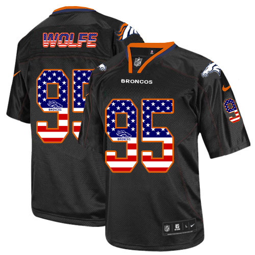 Men's Nike Denver Broncos #95 Derek Wolfe Elite Black USA Flag Fashion NFL Jersey
