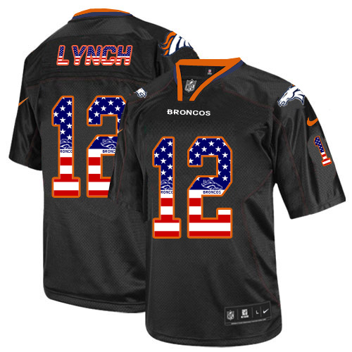 Men's Nike Denver Broncos #12 Paxton Lynch Elite Black USA Flag Fashion NFL Jersey