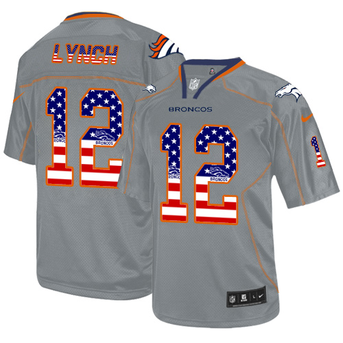 Men's Nike Denver Broncos #12 Paxton Lynch Elite Grey USA Flag Fashion NFL Jersey