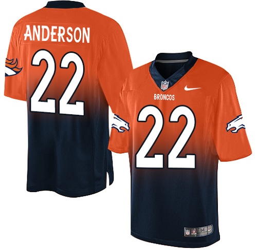 Men's Nike Denver Broncos #22 C.J. Anderson Elite Orange/Navy Fadeaway NFL Jersey