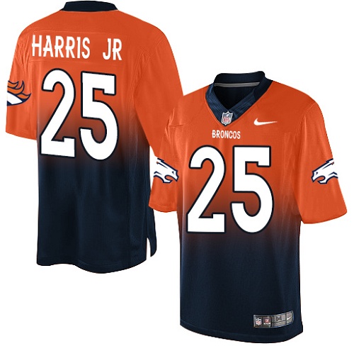 Men's Nike Denver Broncos #25 Chris Harris Jr Elite Orange/Navy Fadeaway NFL Jersey