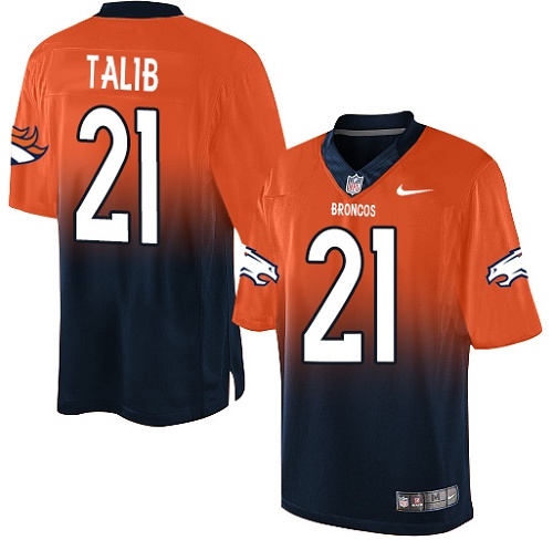Men's Nike Denver Broncos #21 Aqib Talib Elite Orange/Navy Fadeaway NFL Jersey