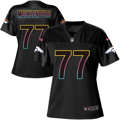 Women's Nike Denver Broncos #77 Karl Mecklenburg Game Black Fashion NFL Jersey