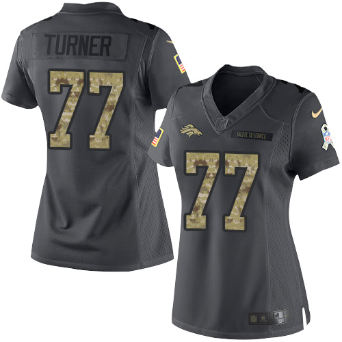 Women's Nike Denver Broncos #77 Billy Turner Limited Black 2016 Salute to Service NFL Jersey