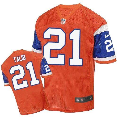 Men's Nike Denver Broncos #21 Aqib Talib Elite Orange Throwback NFL Jersey