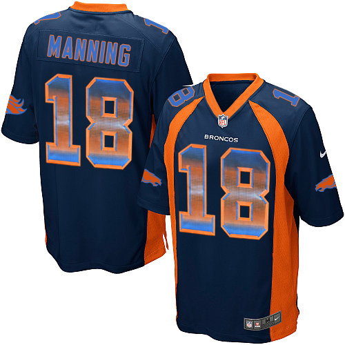 Youth Nike Denver Broncos #18 Peyton Manning Limited Navy Blue Strobe NFL Jersey
