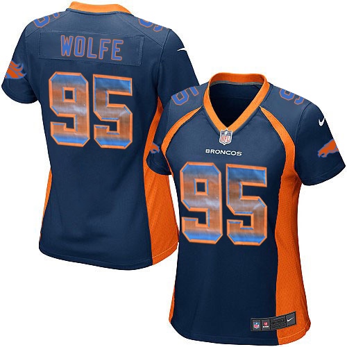 Women's Nike Denver Broncos #95 Derek Wolfe Limited Navy Blue Strobe NFL Jersey