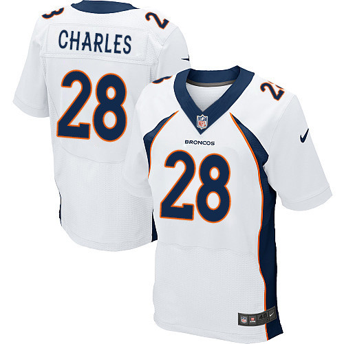 Men's Nike Denver Broncos #28 Jamaal Charles Elite White NFL Jersey