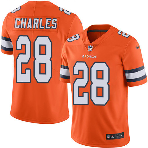 Men's Nike Denver Broncos #28 Jamaal Charles Limited Orange Rush Vapor Untouchable NFL Jersey