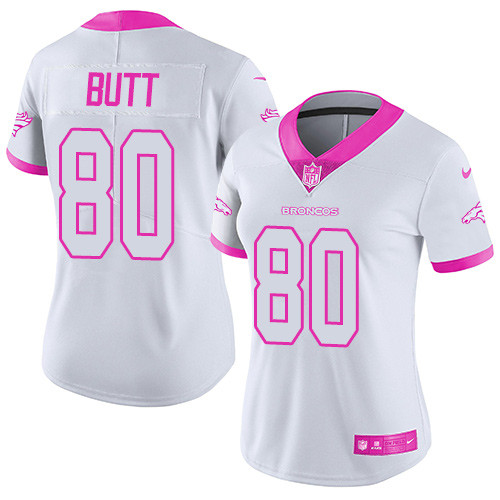 Women's Nike Denver Broncos #80 Jake Butt Limited White/Pink Rush Fashion NFL Jersey