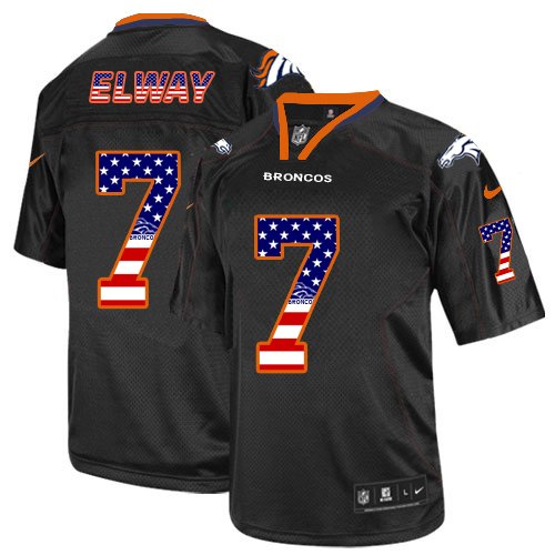Men's Nike Denver Broncos #7 John Elway Elite Black USA Flag Fashion NFL Jersey