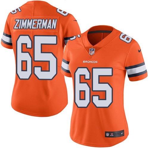 Women's Nike Denver Broncos #65 Gary Zimmerman Elite Orange Rush Vapor Untouchable NFL Jersey