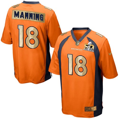 Men's Nike Denver Broncos #18 Peyton Manning Game Orange Super Bowl 50 Collection NFL Jersey