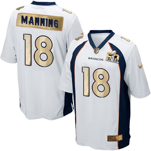 Men's Nike Denver Broncos #18 Peyton Manning Game White Super Bowl 50 Collection NFL Jersey