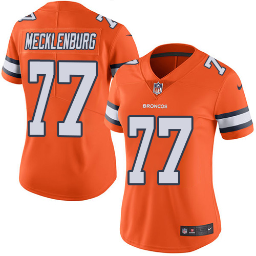Women's Nike Denver Broncos #77 Karl Mecklenburg Limited Orange Rush Vapor Untouchable NFL Jersey