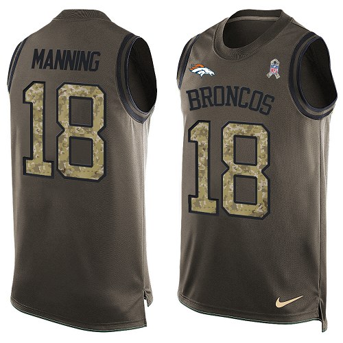 Men's Nike Denver Broncos #18 Peyton Manning Limited Green Salute to Service Tank Top NFL Jersey
