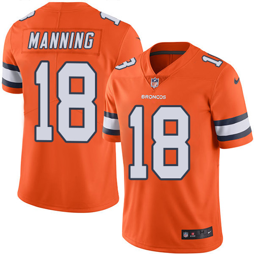 Men's Nike Denver Broncos #18 Peyton Manning Limited Orange Rush Vapor Untouchable NFL Jersey