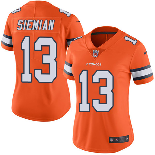 Women's Nike Denver Broncos #13 Trevor Siemian Elite Orange Rush Vapor Untouchable NFL Jersey