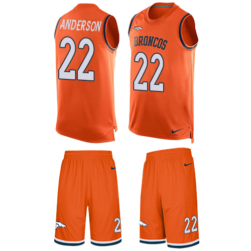 Men's Nike Denver Broncos #22 C.J. Anderson Limited Orange Tank Top Suit NFL Jersey