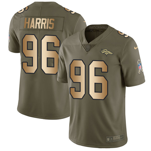 Men's Nike Denver Broncos #96 Shelby Harris Limited Olive/Gold 2017 Salute to Service NFL Jersey