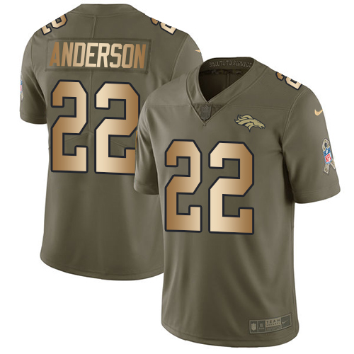 Men's Nike Denver Broncos #22 C.J. Anderson Limited Olive/Gold 2017 Salute to Service NFL Jersey