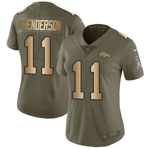 Women's Nike Denver Broncos #11 Carlos Henderson Limited Olive/Gold 2017 Salute to Service NFL Jersey