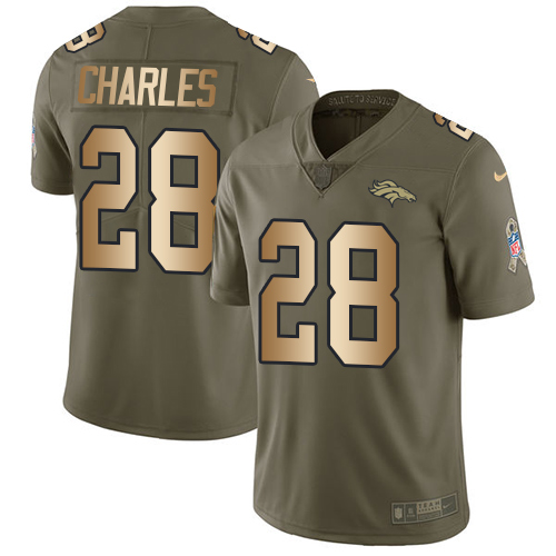 Men's Nike Denver Broncos #28 Jamaal Charles Limited Olive/Gold 2017 Salute to Service NFL Jersey