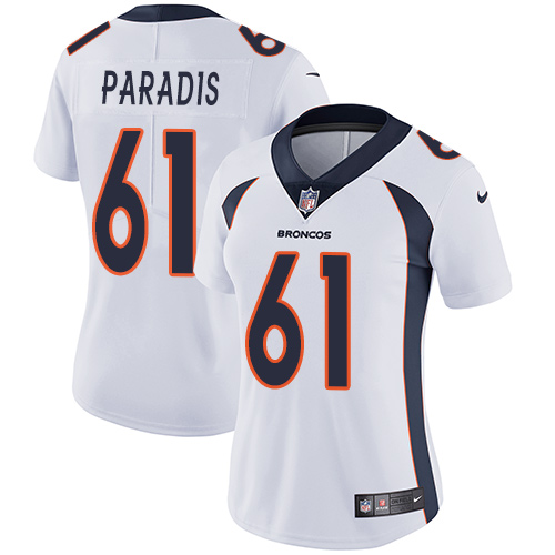 Women's Nike Denver Broncos #61 Matt Paradis White Vapor Untouchable Elite Player NFL Jersey