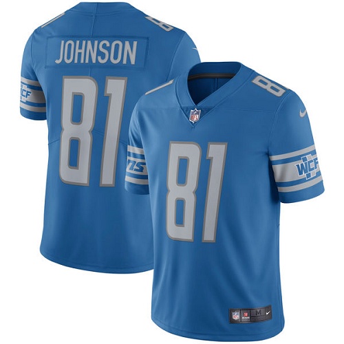 Men's Nike Detroit Lions #81 Calvin Johnson Blue Team Color Vapor Untouchable Limited Player NFL Jersey