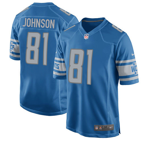 Men's Nike Detroit Lions #81 Calvin Johnson Game Blue Team Color NFL Jersey