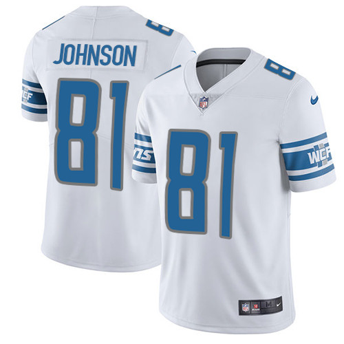 Men's Nike Detroit Lions #81 Calvin Johnson White Vapor Untouchable Limited Player NFL Jersey
