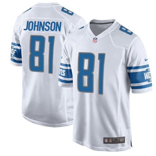 Men's Nike Detroit Lions #81 Calvin Johnson Game White NFL Jersey