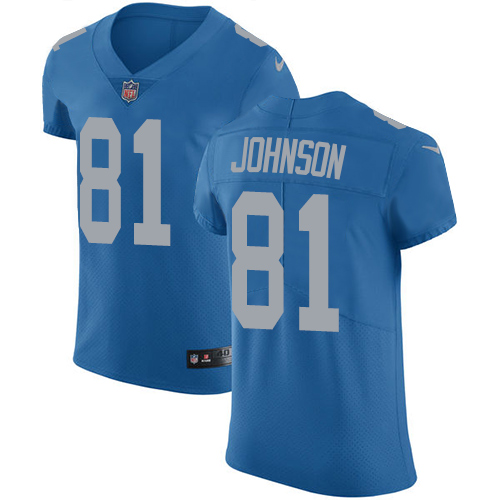 Men's Nike Detroit Lions #81 Calvin Johnson Elite Blue Alternate NFL Jersey