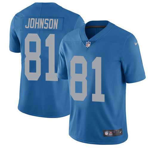 Men's Nike Detroit Lions #81 Calvin Johnson Blue Alternate Vapor Untouchable Limited Player NFL Jersey