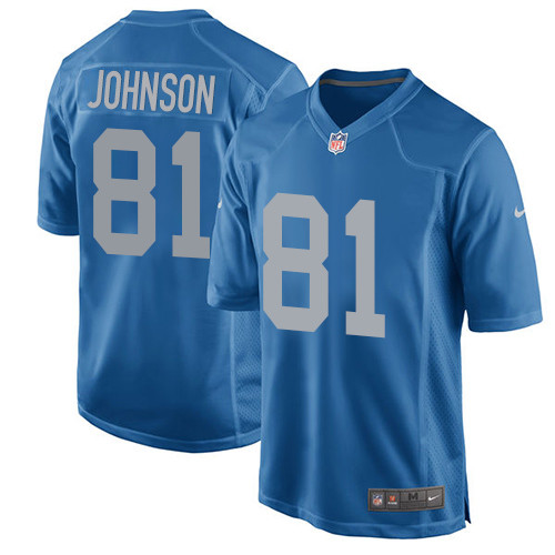 Men's Nike Detroit Lions #81 Calvin Johnson Game Blue Alternate NFL Jersey