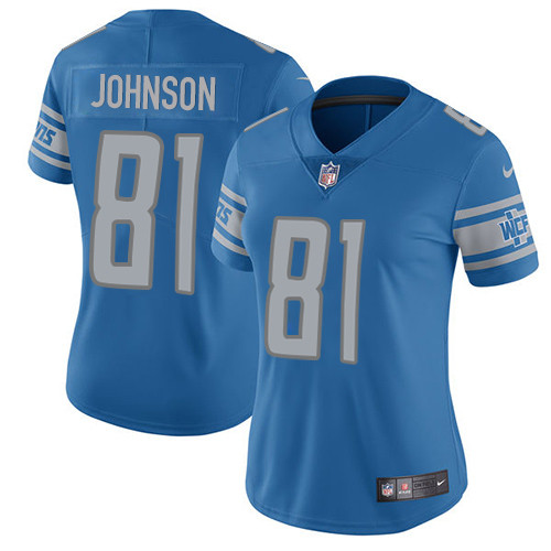 Women's Nike Detroit Lions #81 Calvin Johnson Blue Team Color Vapor Untouchable Elite Player NFL Jersey