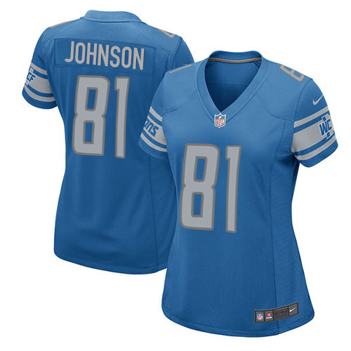 Women's Nike Detroit Lions #81 Calvin Johnson Game Blue Team Color NFL Jersey