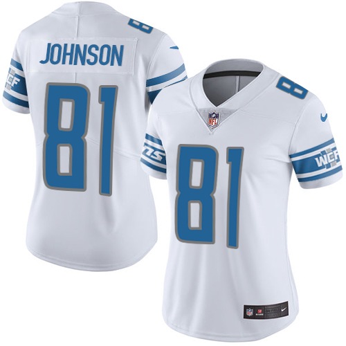 Women's Nike Detroit Lions #81 Calvin Johnson White Vapor Untouchable Elite Player NFL Jersey