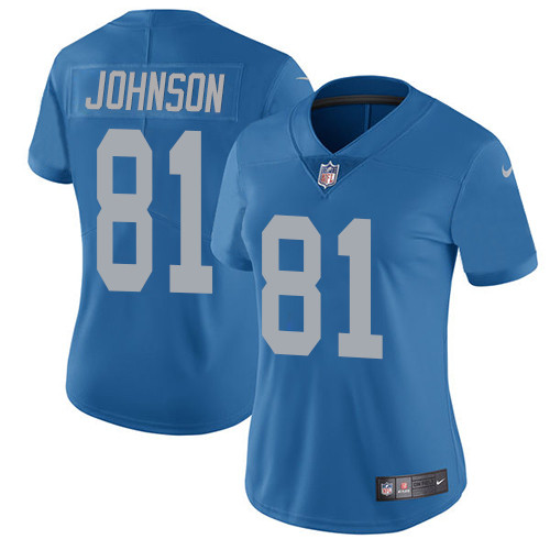 Women's Nike Detroit Lions #81 Calvin Johnson Blue Alternate Vapor Untouchable Elite Player NFL Jersey
