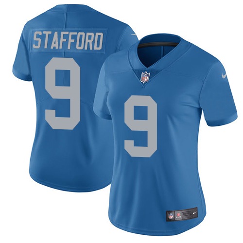 Women's Nike Detroit Lions #9 Matthew Stafford Blue Alternate Vapor Untouchable Elite Player NFL Jersey