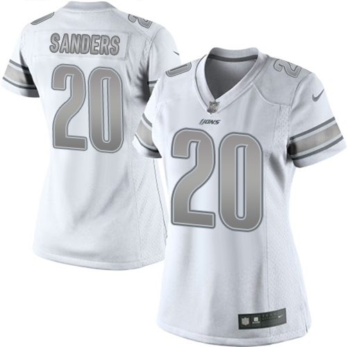 Women's Nike Detroit Lions #20 Barry Sanders Limited White Platinum NFL Jersey