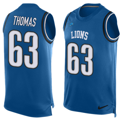 Men's Nike Detroit Lions #63 Brandon Thomas Limited Blue Player Name & Number Tank Top NFL Jersey