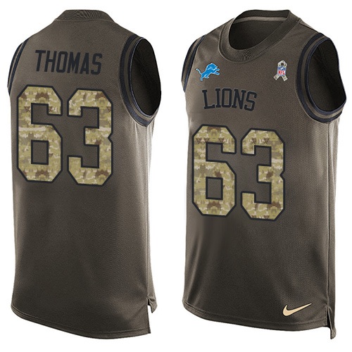Men's Nike Detroit Lions #63 Brandon Thomas Limited Green Salute to Service Tank Top NFL Jersey