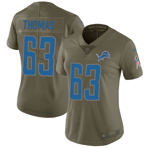 Women's Nike Detroit Lions #63 Brandon Thomas Limited Olive 2017 Salute to Service NFL Jersey
